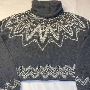 Free People Charcoal Turtleneck Sweater with Ivory Design